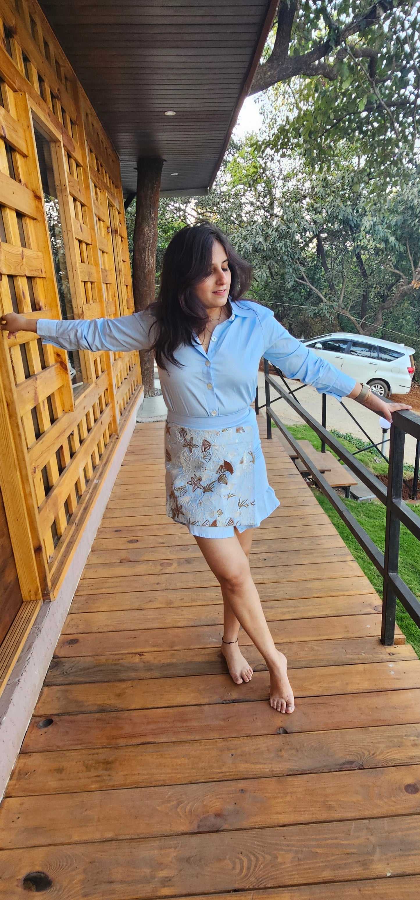 Shirt Dress & Skirt with ocean inspired embroidered flap