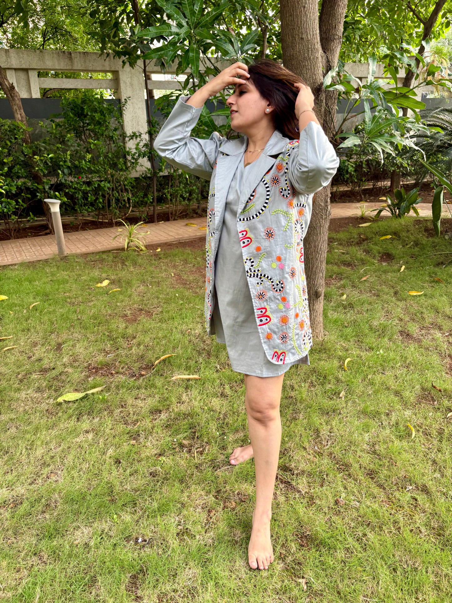 Grey Abstarct Blazer Dress Set