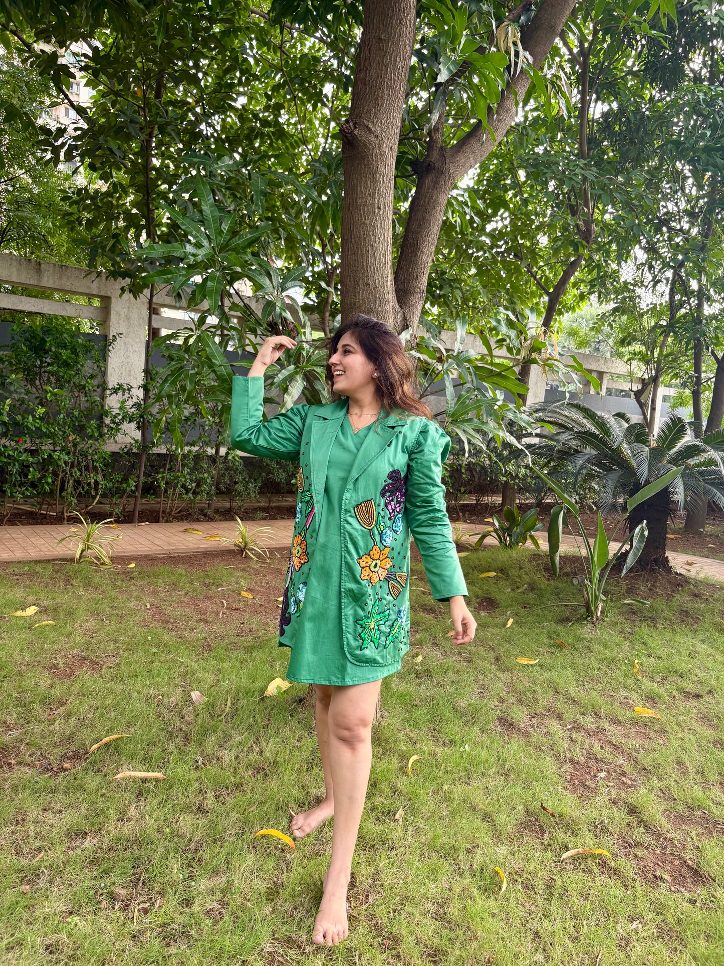 Green Sequin Dress and Blazer Set