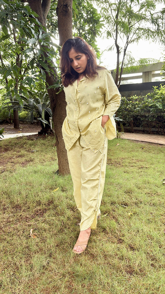 Long Sleeve Pearl detail Shirt and Pants