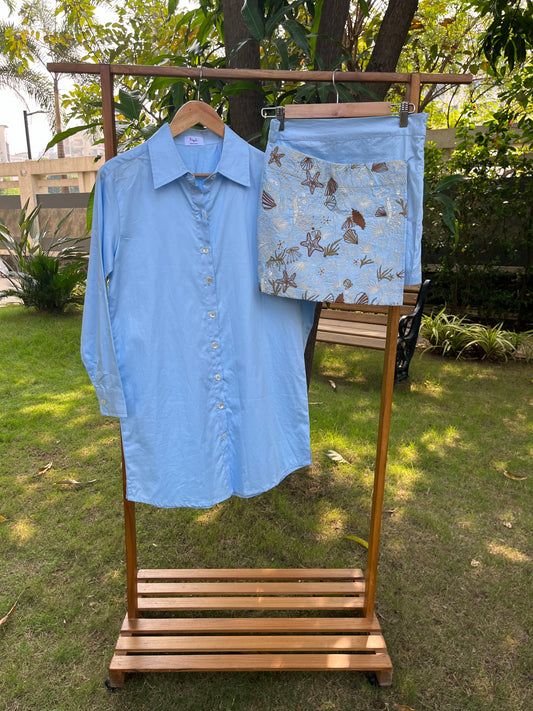 Shirt Dress & Skirt with ocean inspired embroidered flap