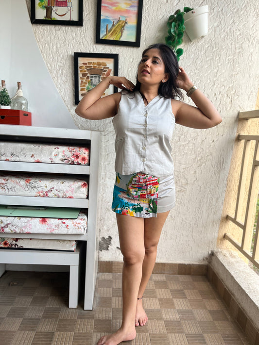 Positano print: Waist Coat & Skort