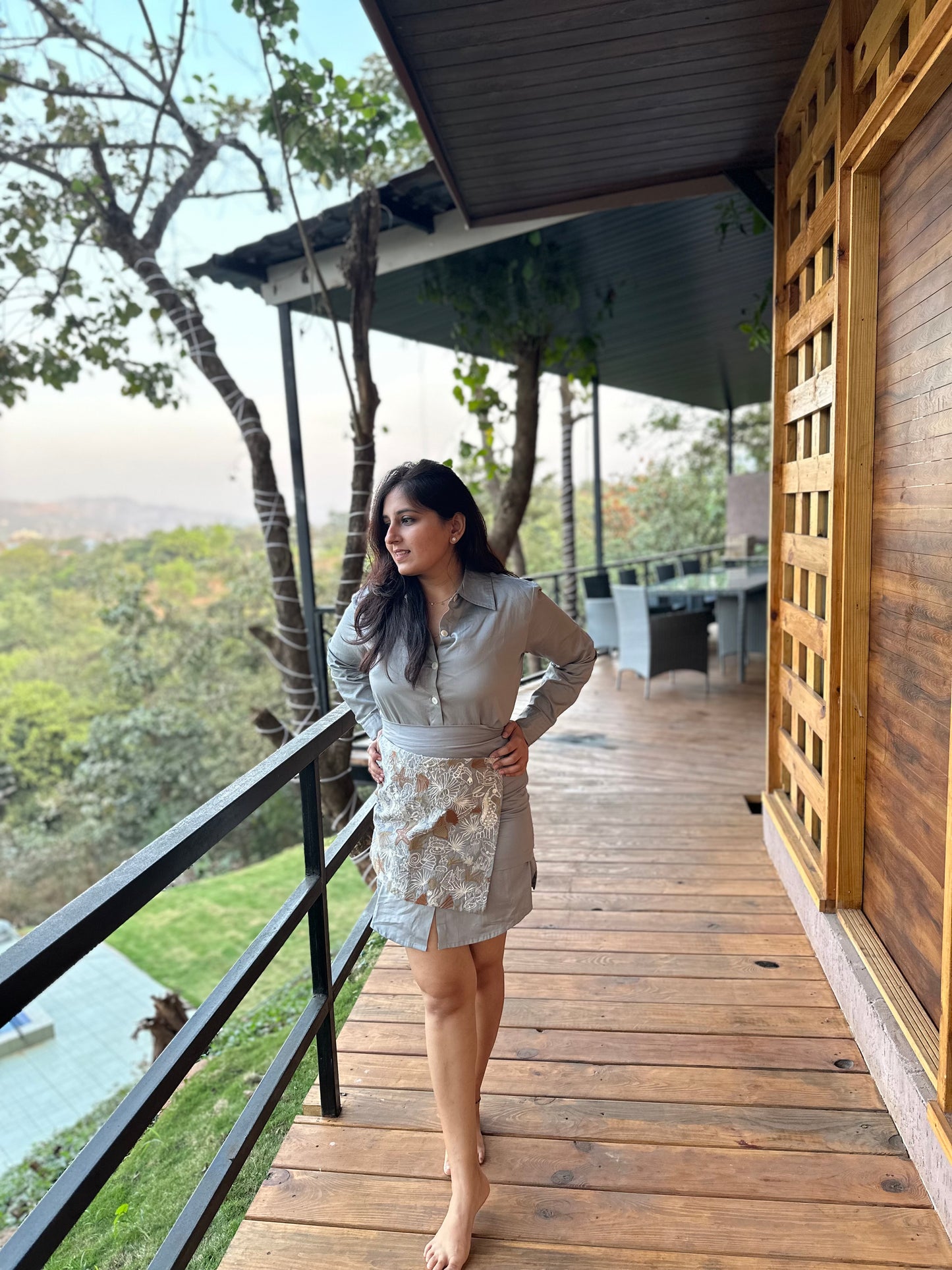 Shirt Dress & Skirt with ocean inspired embroidered flap