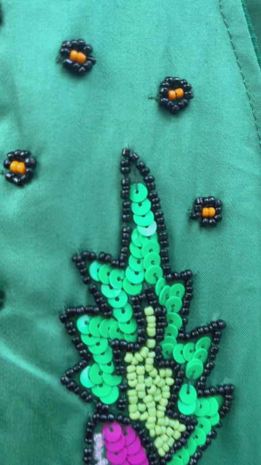 Green Sequin Waist Coat and Pleated Pants